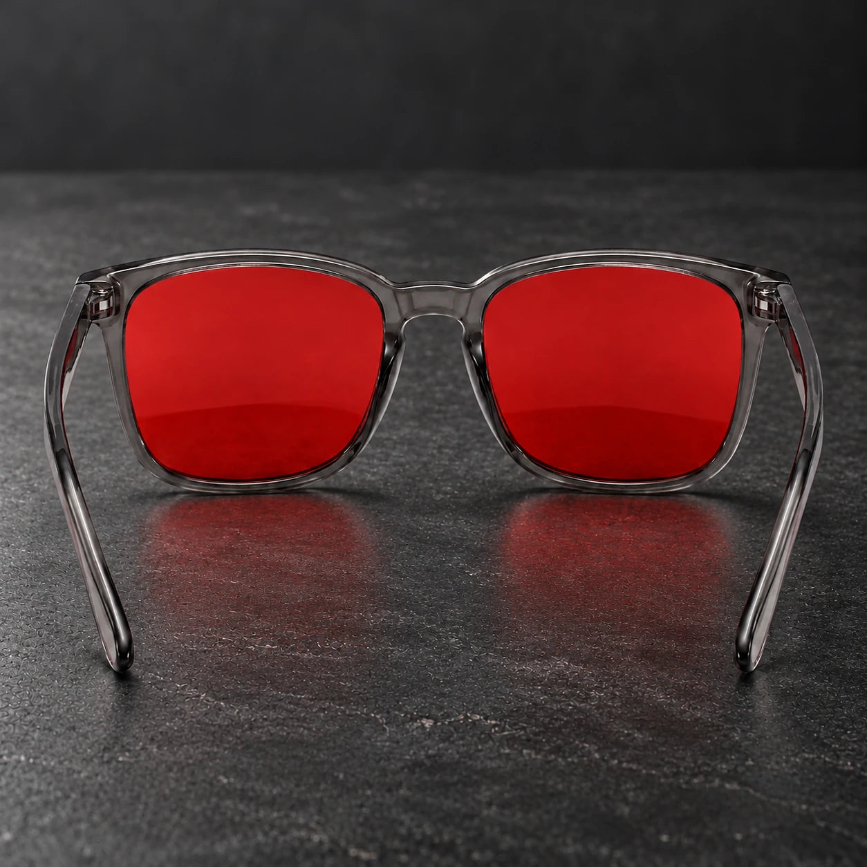 The actual red-lens glasses from the front.